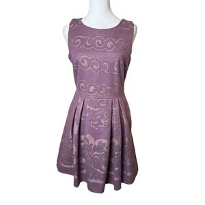 Altar'd State Purple Fit and Flare Dress Medium Lace Print Party Cocktail Easter